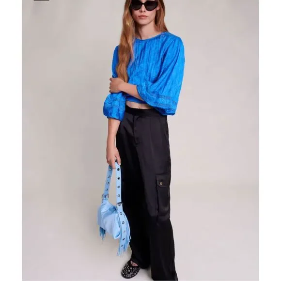 Maje Satiny Cargo Pants Black Size 36